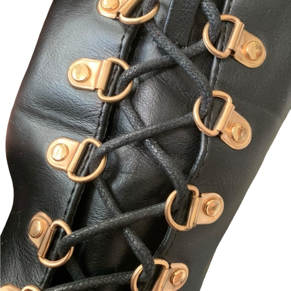 Black & Gold lace up bootie with Zipper high heels boots - Picture 8 of 16